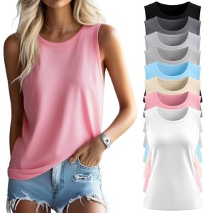8 Pack Women’s Sleeveless Tops, Crew Neck Loose Fit Tank Tops Basic Summer Cotton Shirts Casual 2025 Fashion T Shirts