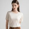 4182PEZ8TtL.jpg Women's Silk Cashmere Round Neck T-Shirt Stretchy Basic Tee Summer Tops for Women