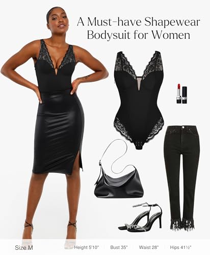 Lace Body Suits Women Deep V Neck Tummy Control Thong Shapewear Bodysuit Going Out Corset Tops