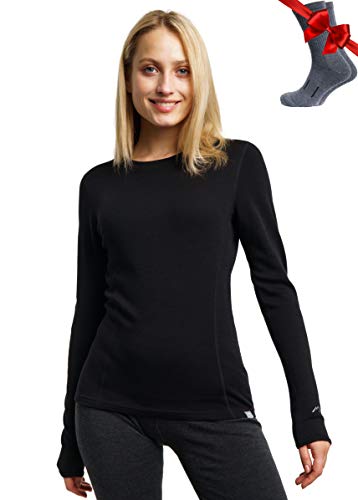 Merino Wool Base Layer Women - 100% Merino Wool Heavyweight, Midweight, Lite Long Sleeve Thermal Shirt and Socks