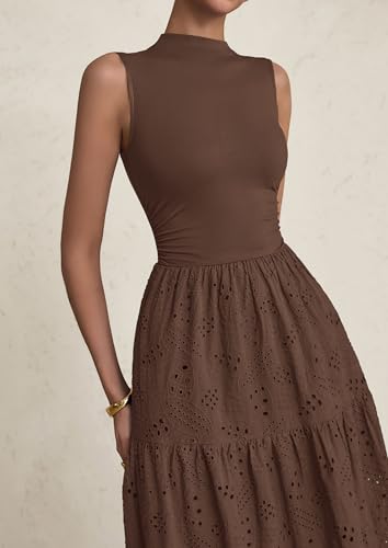 Summer Dresses for Women 2025 Casual Eyelet Sleeveless Wedding Guest Maxi Dress Tank Top Sundress with Pockets