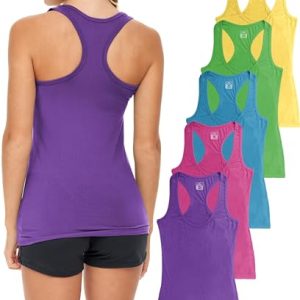 Women's 5 Pack Racerback PowerFlex Tank Tops/Cotton -Spandex Stretch Color Tank Tops