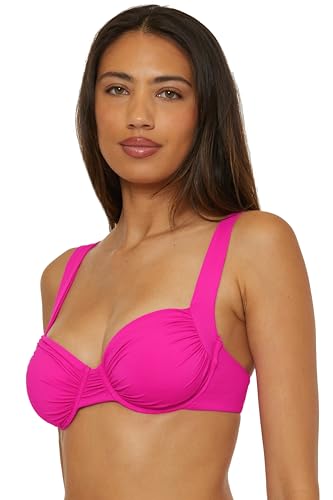 Women's Color Code Shirred Underwire Bikini Top, Adjustable, Tie Back, Swimwear Separates