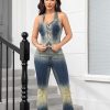Women’s Denim Set Vintage Denim Stretch Halter Top and Flare Jeans Outfits Summer Two Piece Outfits Dressy Pants Suits