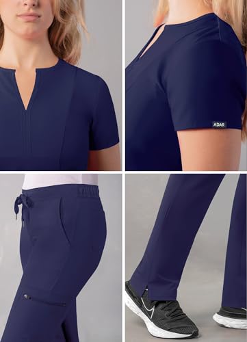 Adar Addition Go-Higher Scrub Set for Women - Notched V-Neck Scrub Top & Skinny Cargo Scrub Pants