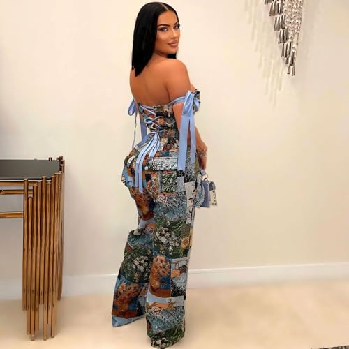 41CfWMR-FFL.jpg Sexy 2 Piece Sets for Women Print Sleeveless Croset Top and Wide Leg Pants with Multi-Pocket Summer Vacation Outfits