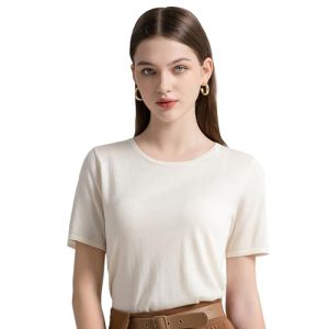 Women's Silk Cashmere Round Neck T-Shirt Stretchy Basic Tee Summer Tops for Women