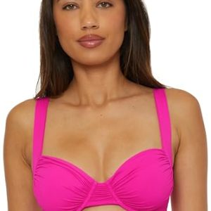 Women's Color Code Shirred Underwire Bikini Top, Adjustable, Tie Back, Swimwear Separates