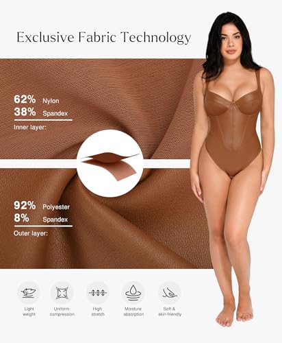Leather Corset Bodysuit for Women Tummy Control V Neck Thong Shapewear Sleeveless Body Suit Trendy Tops