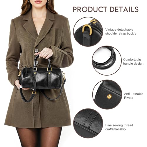 Mini Boston Crossbody Bags for Women, Top Handle Stachel Tote Purses, Genuine Leather Handbags