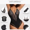 Lace Shapewear Bodysuit Tummy Control Corset Tops for Women V Neck Sleeveless Body Suit Thongs