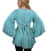 2025 Summer 3/4 Bell Sleeve V Neck Embellishment Bohemian Tops - Sequin Beaded Flared Vintage Women's Blouses