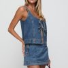 Women's 2 Piece Denim Outfits Tie Up Sleeveless Top Shorts Set Tracksuit Y2k Two Piece Jeans Set Vacation Outfits