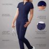 Adar Addition Go-Higher Scrub Set for Women - Notched V-Neck Scrub Top & Skinny Cargo Scrub Pants