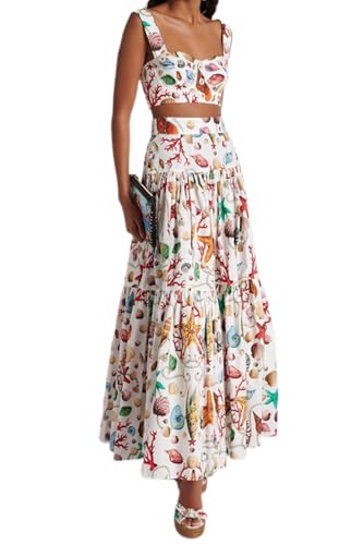 2 Piece Skirt Sets for Women Animal Printed Halter Top High Waist Maxi Skirt Women's Fashion Vacation Outfits