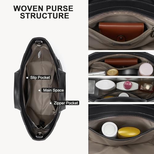 Woven Tote Bag for Women Top Handle Purses and Handbags Shoulder Crossbody Purse With Zipper