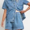 41QTJPCftRL.jpg Summer Denim Set for Women 2 piece Casual Short Sleeve Boxy Shirt Tops and Shorts Pants Lounge Sets Outfits