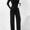 Women's 2 Piece Lounge Sets Asymmetrical Long Sleeve T Shirt Wide Leg Pants Casual Outfits Tracksuit