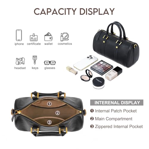 Mini Boston Crossbody Bags for Women, Top Handle Stachel Tote Purses, Genuine Leather Handbags