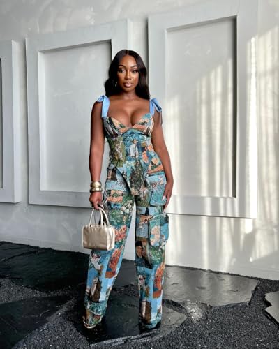 41X7PQb7ktL.jpg Sexy 2 Piece Sets for Women Print Sleeveless Croset Top and Wide Leg Pants with Multi-Pocket Summer Vacation Outfits