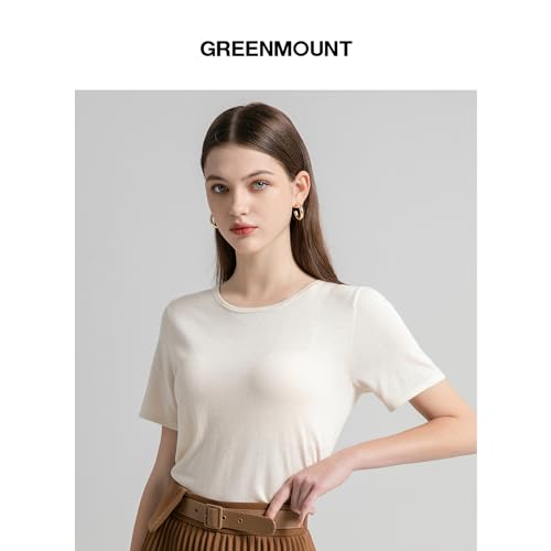 41b7cDlTZKL.jpg Women's Silk Cashmere Round Neck T-Shirt Stretchy Basic Tee Summer Tops for Women