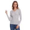 Merino Wool Base Layer Women 100% Merino Wool Long Sleeve Thermal Shirts for Women for Skiing Hiking Womens V Neck Top