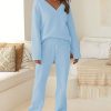 41cATKMDsBL.jpg Women's 2 Piece Outfits Fuzzy Fleece Pajama Set Long Sleeve Top Wide Leg Pants Loungewear