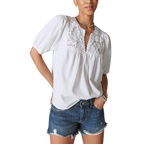 Women's Crochet Short Sleeve Peasant Top