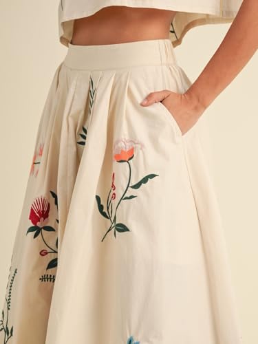 Women Floral Embroidery Dress Sleeveless 2 Piece Tank Top and Skirt Loose Fit Boho Dress