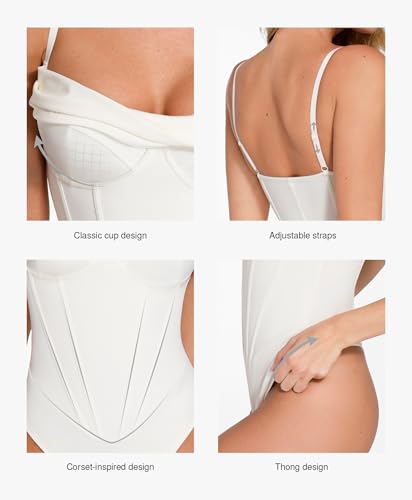 Corset Bodysuit for Women Tummy Control Shapewear Cowl Neck Tops Concert Outfits Thong Bodysuits