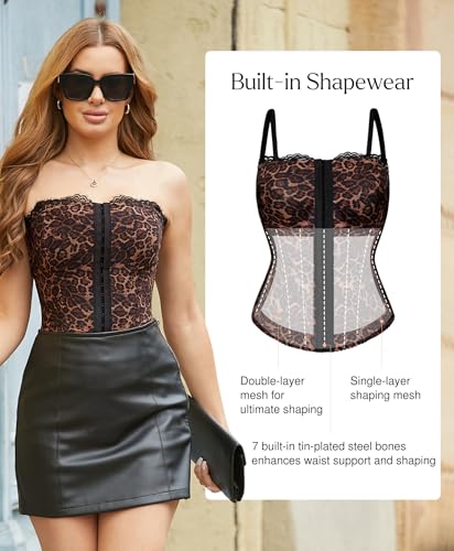 Corset Tops for Women - Lace Spaghetti Strap Going Out Bustier with Buckle Waist Shaper Summer Splash