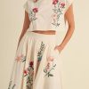 Women Floral Embroidery Dress Sleeveless 2 Piece Tank Top and Skirt Loose Fit Boho Dress