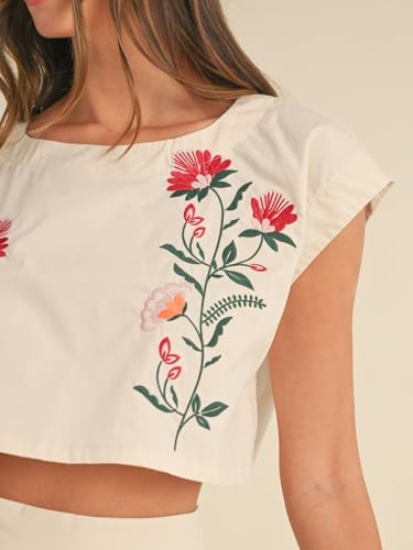 Women Floral Embroidery Dress Sleeveless 2 Piece Tank Top and Skirt Loose Fit Boho Dress