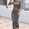 Women's Spring Fall 2 Piece Sweater Set Rib Knit Long Sleeve Crop Top Maxi Bodycon Skirt Casual Winter Outfits