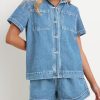 41i2onCEtPL.jpg Summer Denim Set for Women 2 piece Casual Short Sleeve Boxy Shirt Tops and Shorts Pants Lounge Sets Outfits