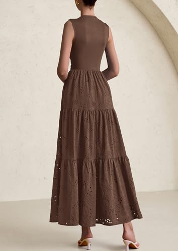 Summer Dresses for Women 2025 Casual Eyelet Sleeveless Wedding Guest Maxi Dress Tank Top Sundress with Pockets