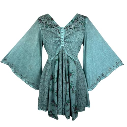 2025 Summer 3/4 Bell Sleeve V Neck Embellishment Bohemian Tops - Sequin Beaded Flared Vintage Women's Blouses