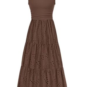 Summer Dresses for Women 2025 Casual Eyelet Sleeveless Wedding Guest Maxi Dress Tank Top Sundress with Pockets