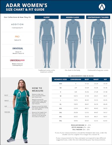 Adar Addition Go-Higher Scrub Set for Women - Notched V-Neck Scrub Top & Skinny Cargo Scrub Pants