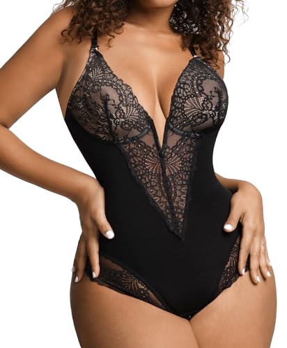 Lace Shapewear Bodysuit Tummy Control Corset Tops for Women V Neck Sleeveless Body Suit Thongs