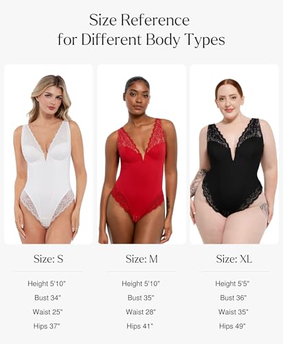Lace Body Suits Women Deep V Neck Tummy Control Thong Shapewear Bodysuit Going Out Corset Tops