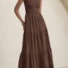 Summer Dresses for Women 2025 Casual Eyelet Sleeveless Wedding Guest Maxi Dress Tank Top Sundress with Pockets