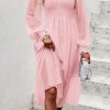 Women's Fall Dresses 2025 Long Sleeve V Neck Swiss Dot Empire Waist Chiffon Dress Ruffle Smocked Midi Dresses