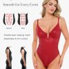 Body Suits for Womens Tummy Control - Faux Leather Bodysuit Deep V Neck Thong Sleeveless Corset Tank Top