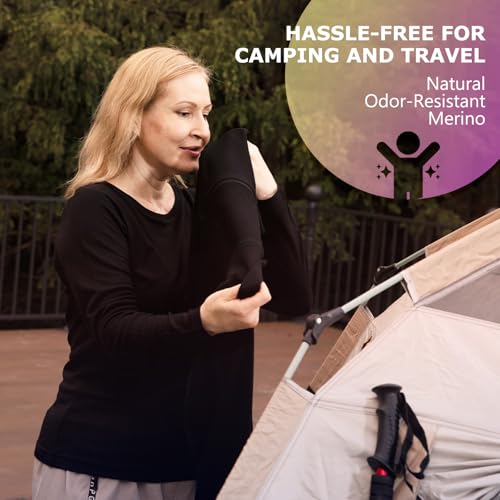 100% Merino Wool Base Layer Women Thermals Underwear Lightweight Soft Long Sleeve Shirt for Hiking Skiing