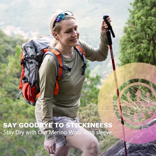 100% Merino Wool Base Layer Women Thermals Underwear Lightweight Soft Long Sleeve Shirt for Hiking Skiing