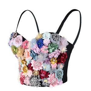 Women's 3D Floral Bustier Crop Top Wedding Party Club Bra Tops