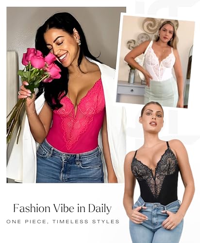Lace Shapewear Bodysuit Tummy Control Corset Tops for Women V Neck Sleeveless Body Suit Thongs