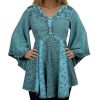 2025 Summer 3/4 Bell Sleeve V Neck Embellishment Bohemian Tops - Sequin Beaded Flared Vintage Women's Blouses