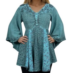 2025 Summer 3/4 Bell Sleeve V Neck Embellishment Bohemian Tops - Sequin Beaded Flared Vintage Women's Blouses